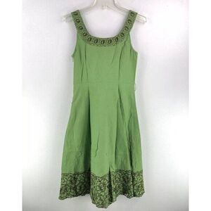 Linen Dress Lime Green Floral Cutout Hem Embroidered 6 Boho Summer Graduation Y2